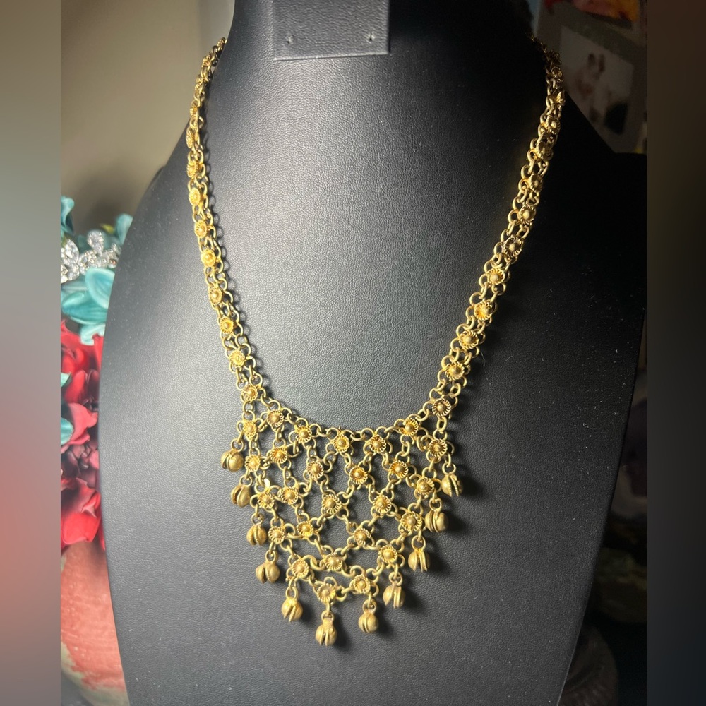 Antique Floral Bell Bib Necklace